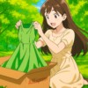緑豊かな公園で、20歳の女の子が、AliExpressって書かれた箱を開けて感動している様子